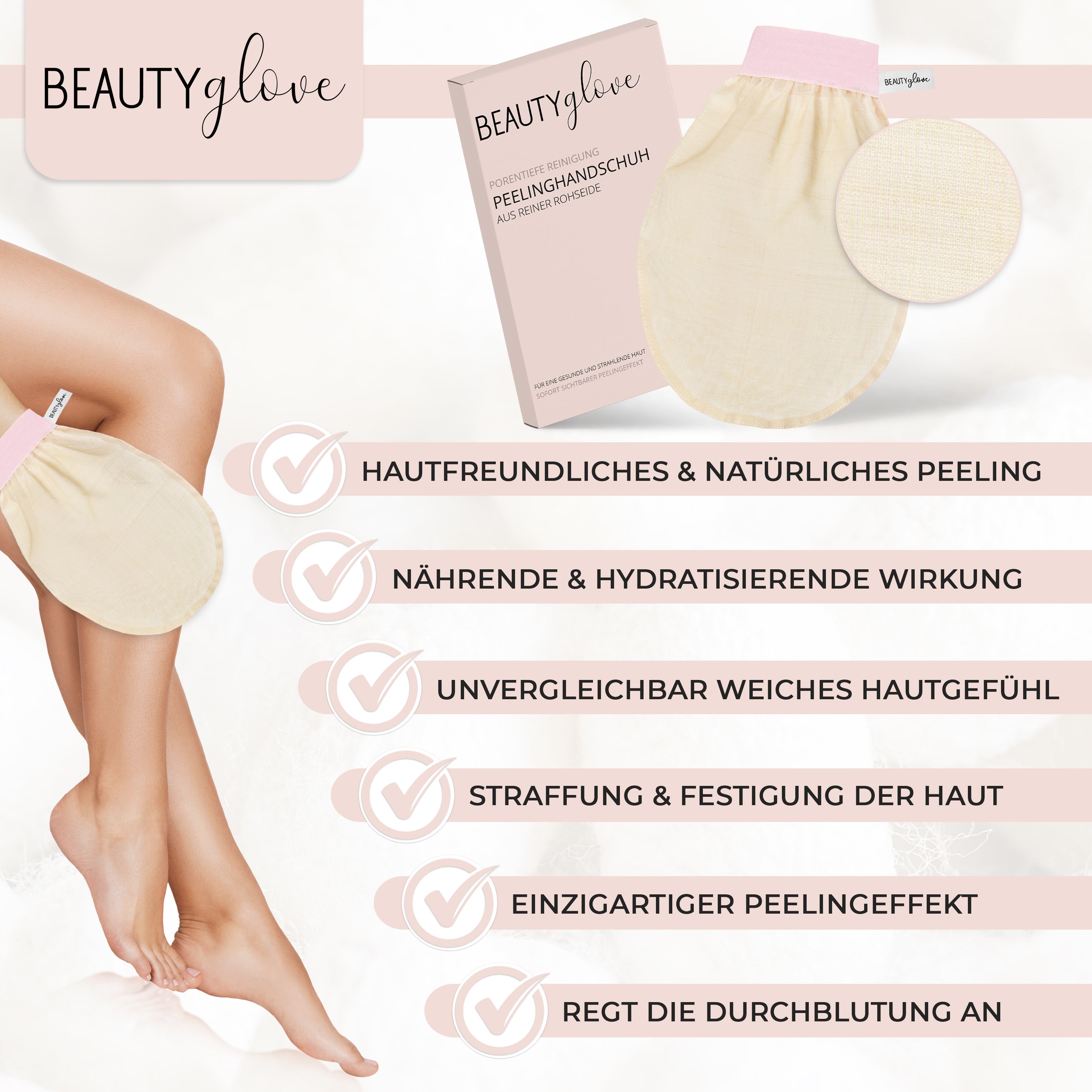 BEAUTYglove BODY + FACE Peelinghandschuhe aus natürlicher türkischer Seide