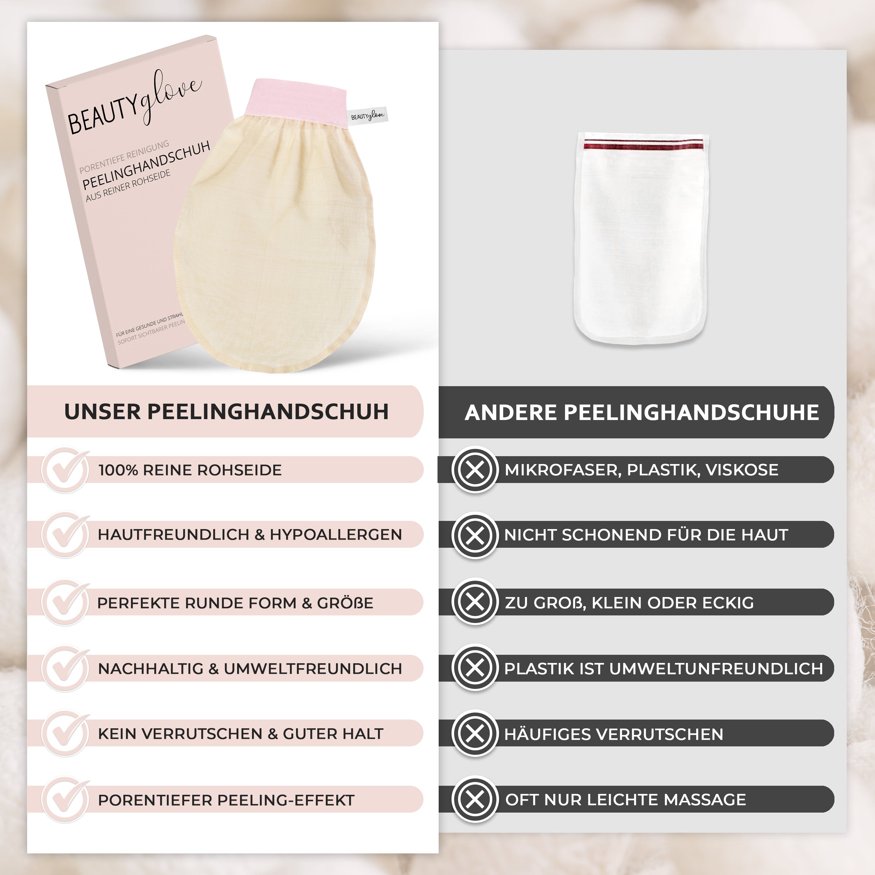 BEAUTYglove BODY + FACE Peelinghandschuhe aus natürlicher türkischer Seide